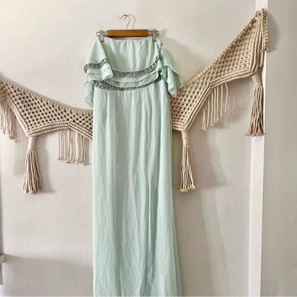 TFNC Cecilia Powder Blue Embellished Strapless Off Shoulder Gown - Picture 5 of 14